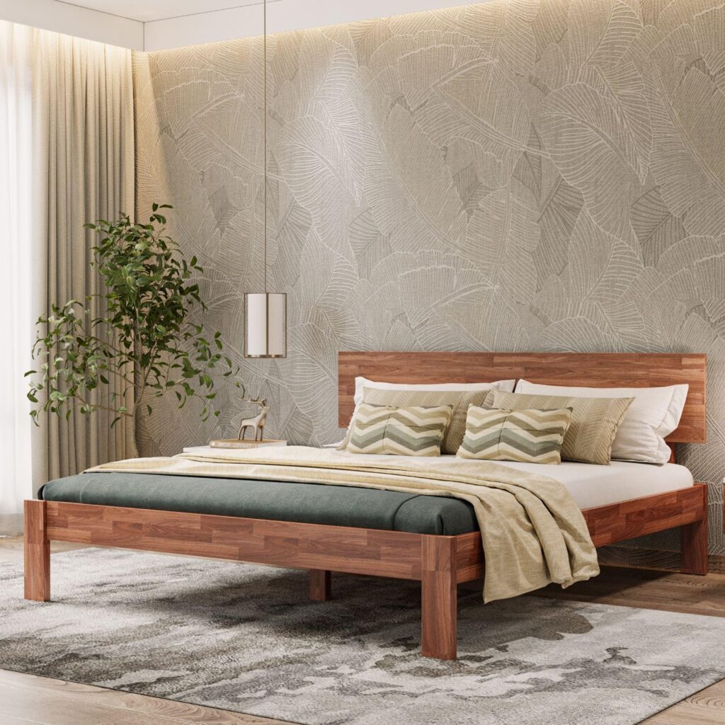 Wakefit Teak Finish Single King Bed (No Storage)
